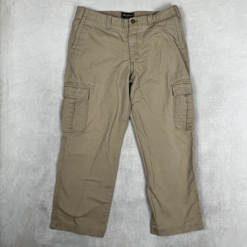VTG Eddie Bauer Cargo Pants Mens 36x30 Beige Regular Fit Canvas Utility Workwear